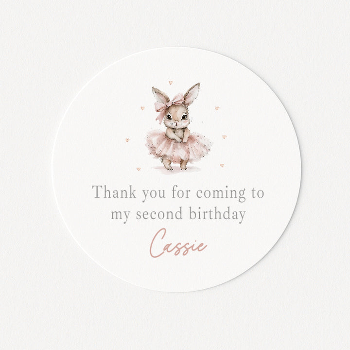 Personalised Pink Ballerina Bunny Birthday Stickers