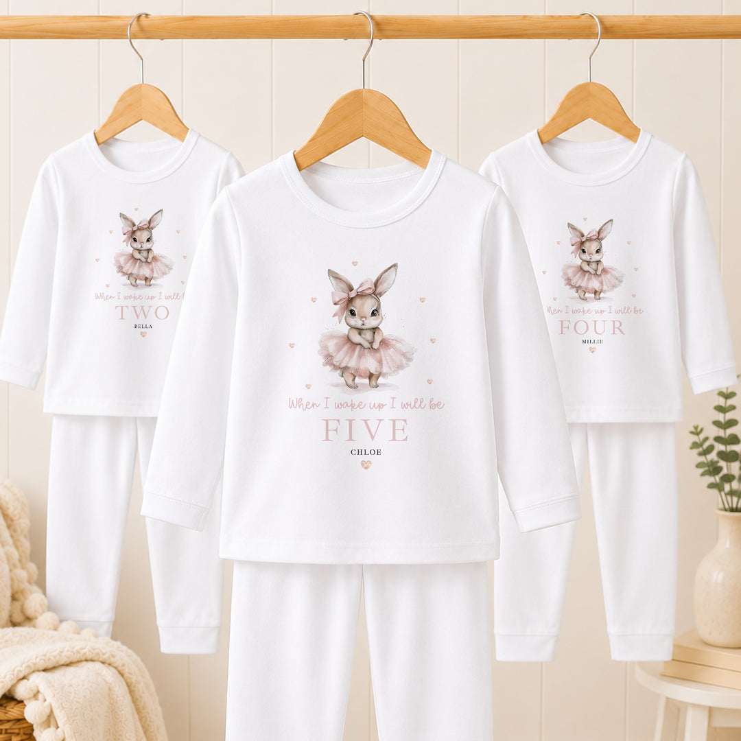 Personalised Pink Ballerina Bunny Any Age Birthday Pyjamas