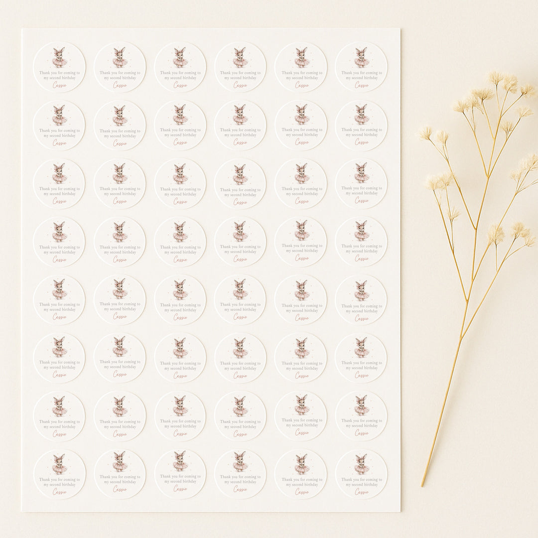 Personalised Pink Ballerina Bunny Birthday Stickers