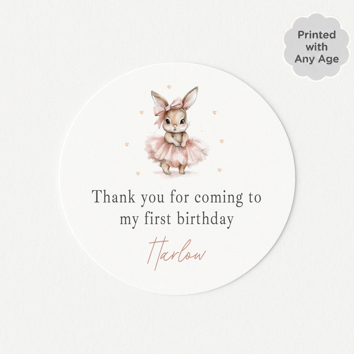 Personalised Pink Ballerina Bunny Birthday Stickers