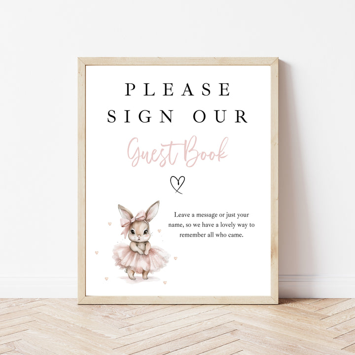 Personalised Pink Ballerina Bunny First Birthday Guest Book