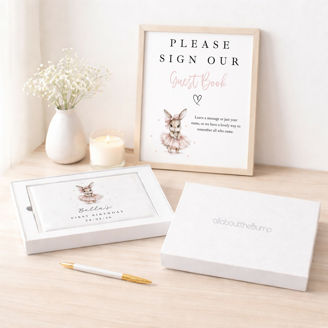 Personalised Pink Ballerina Bunny First Birthday Guest Book