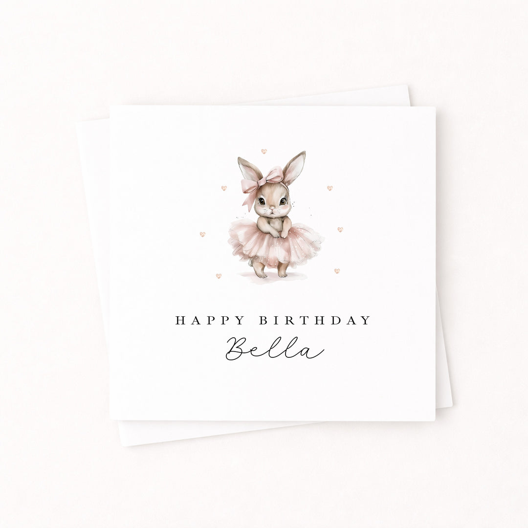 Personalised Pink Ballerina Bunny Birthday Card