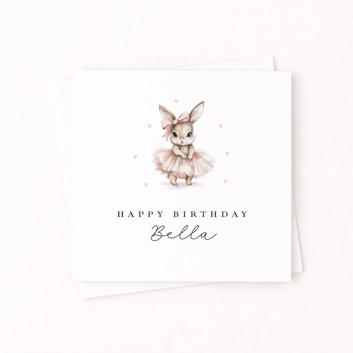Personalised Pink Ballerina Bunny Birthday Card