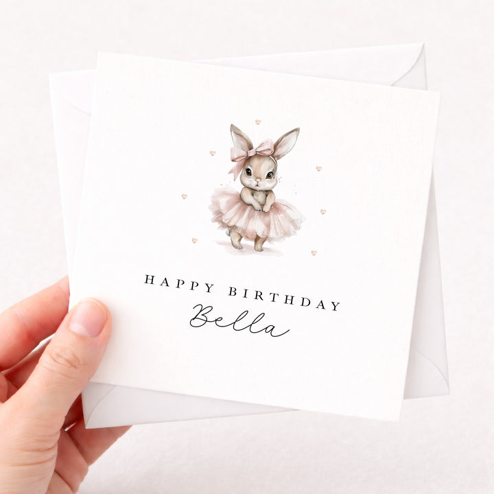Personalised Pink Ballerina Bunny Birthday Card