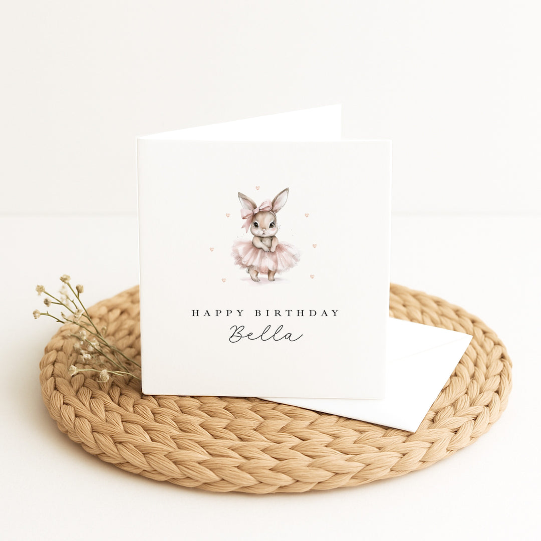 Personalised Pink Ballerina Bunny Birthday Card