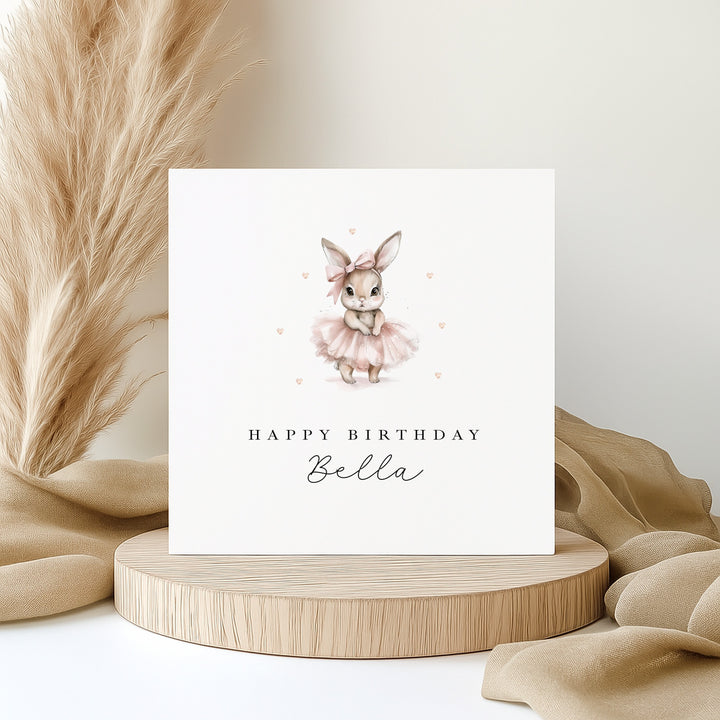 Personalised Pink Ballerina Bunny Birthday Card