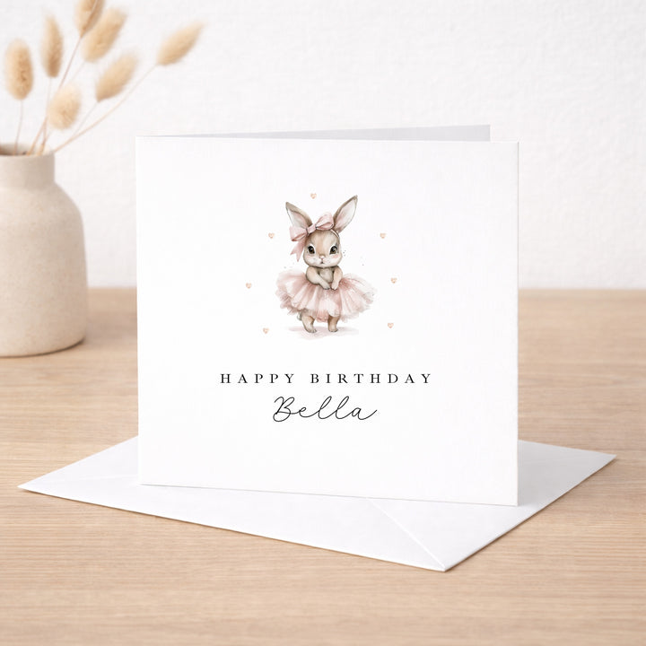 Personalised Pink Ballerina Bunny Birthday Card