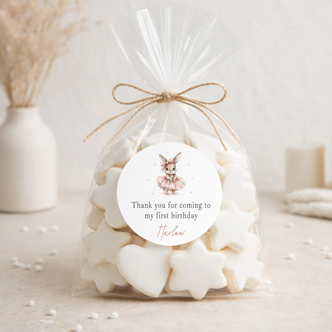 Personalised Pink Ballerina Bunny Birthday Stickers