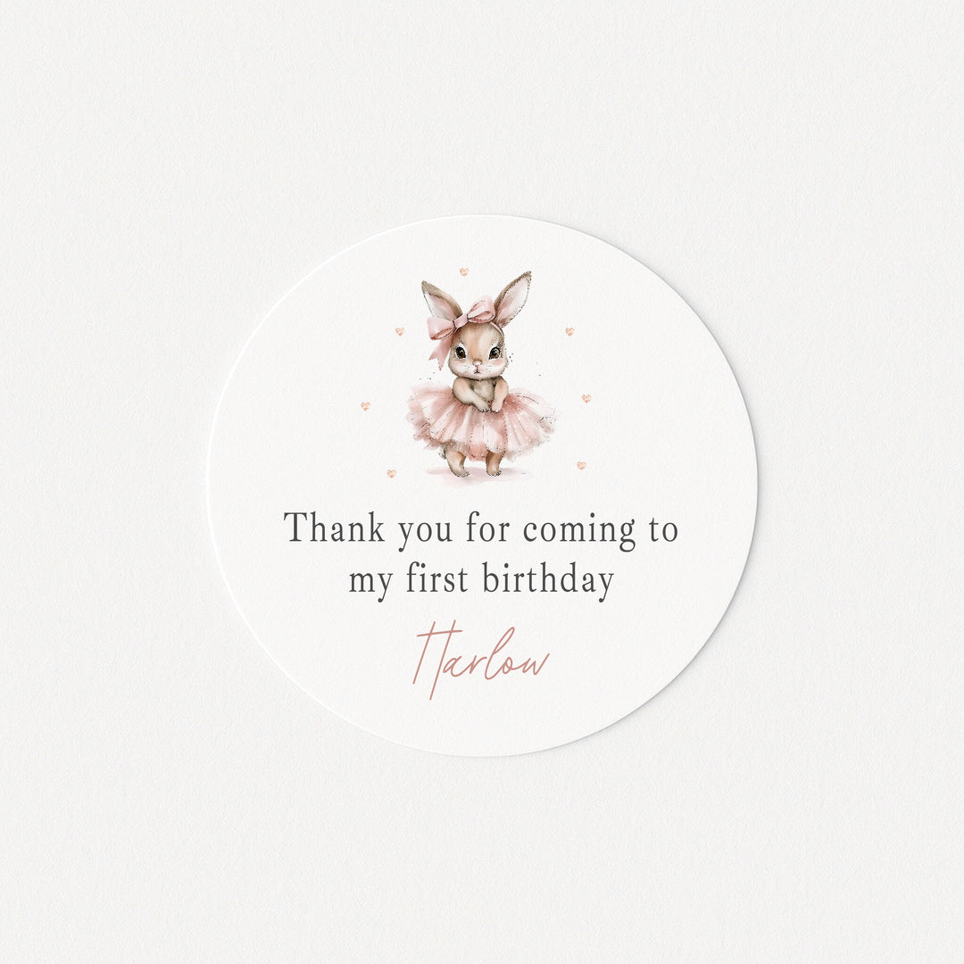 Personalised Pink Ballerina Bunny Birthday Stickers