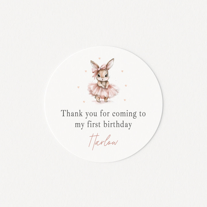 Personalised Pink Ballerina Bunny Birthday Stickers