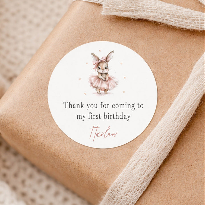 Personalised Pink Ballerina Bunny Birthday Stickers