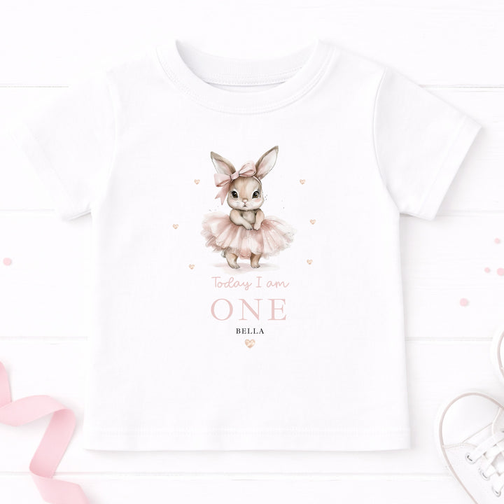 Personalised Ballerina Bunny Today I Am One Birthday T-Shirt
