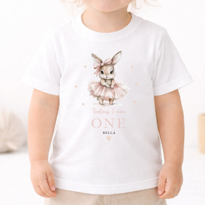 Personalised Ballerina Bunny Today I Am One Birthday T-Shirt