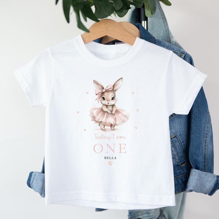 Personalised Ballerina Bunny Today I Am One Birthday T-Shirt