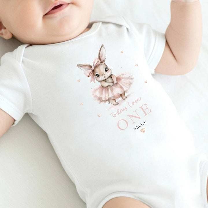 Personalised Ballerina Bunny Today I Am One Birthday Vest