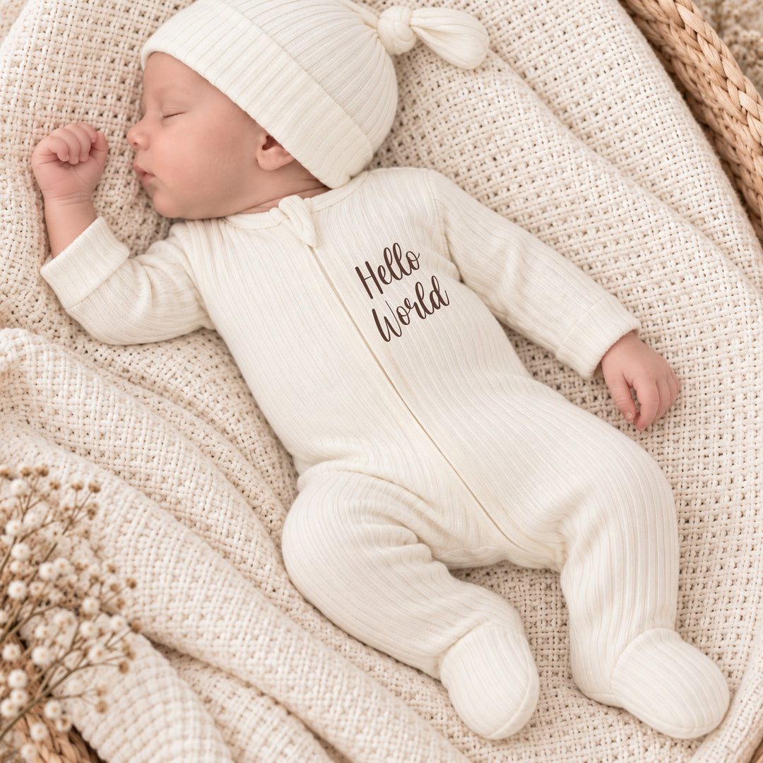 Hello World Ribbed Coming Home Outfits