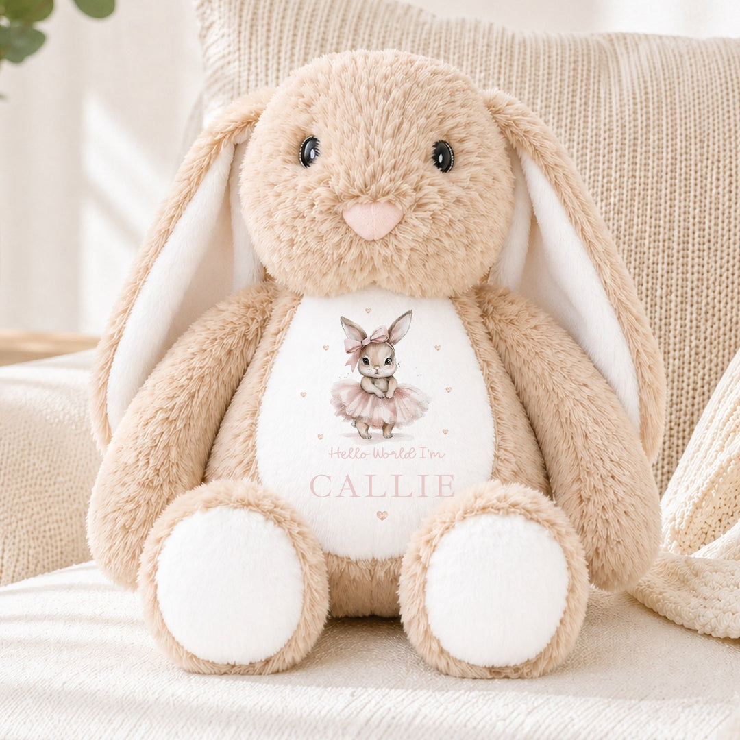 Personalised Ballerina Bunny Hello World Soft Toy