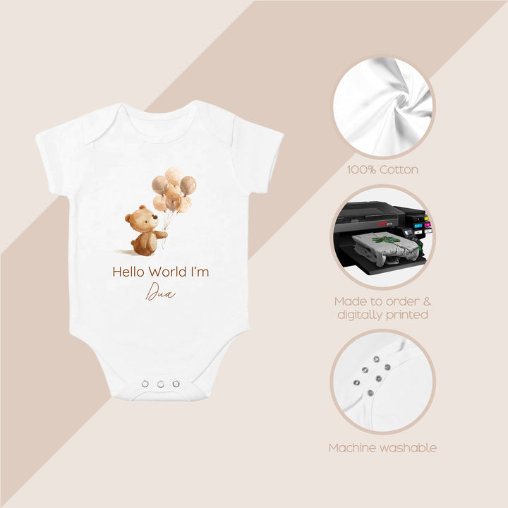 Personalised Little Bear Balloons Babygrow/Vest/Bib