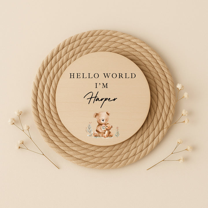 Personalised Brown Bears Wooden Announcement Plaque