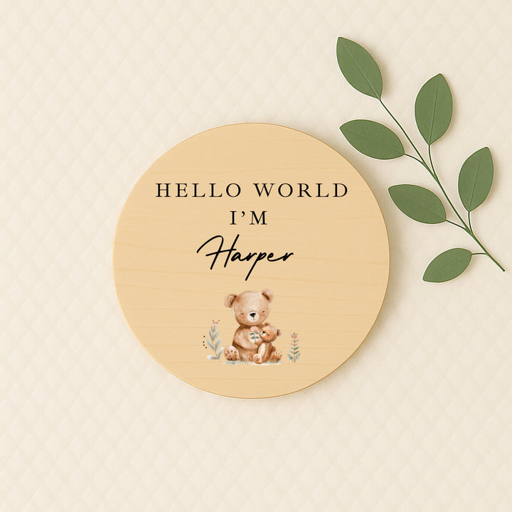 Personalised Brown Bears Wooden Announcement Plaque
