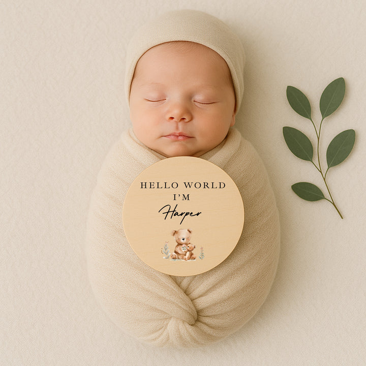 Personalised Brown Bears Wooden Announcement Plaque