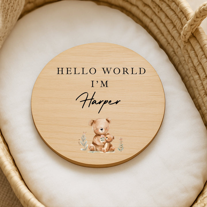 Personalised Brown Bears Wooden Announcement Plaque