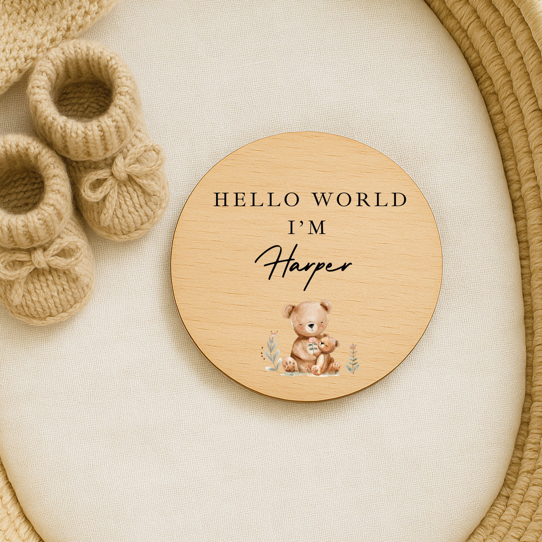 Personalised Brown Bears Wooden Announcement Plaque