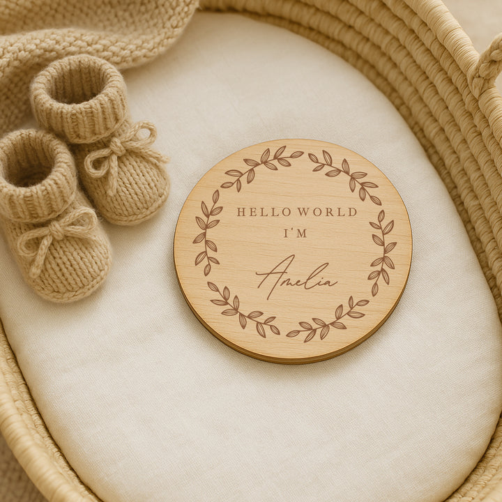 Personalised Hello World Wooden Announcement Plaque