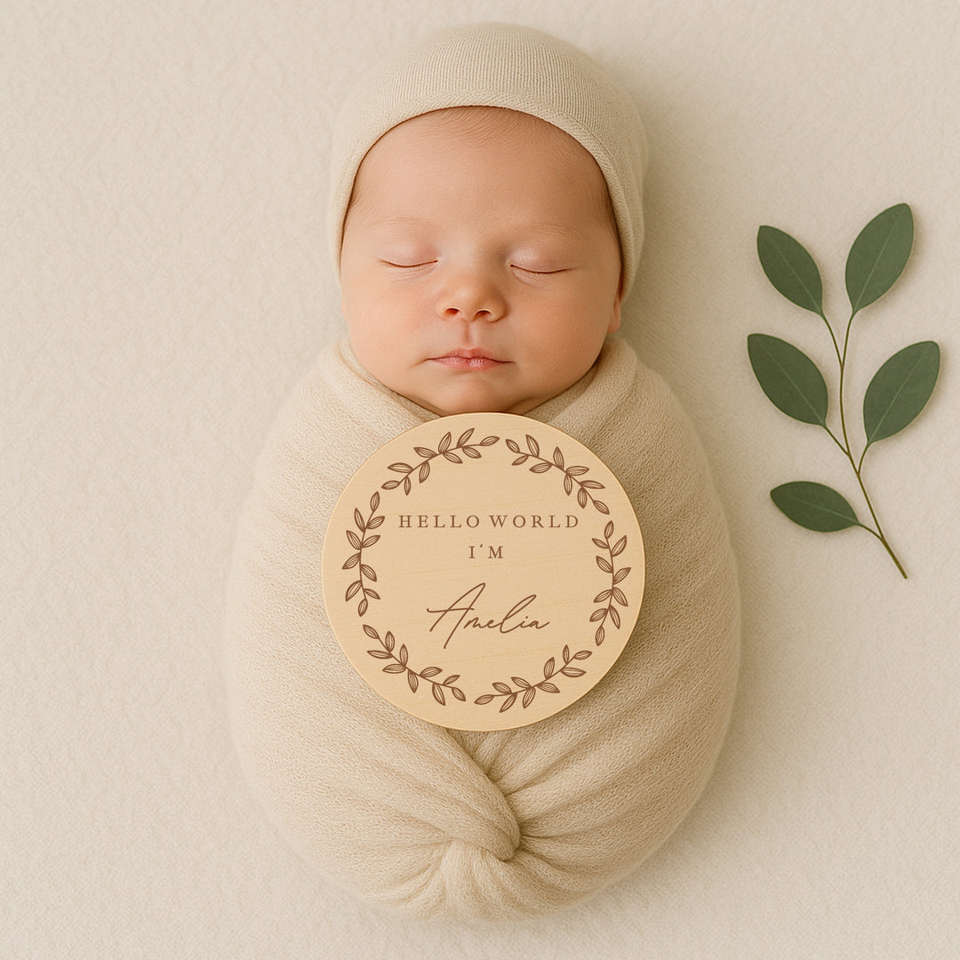 Personalised Hello World Wooden Announcement Plaque
