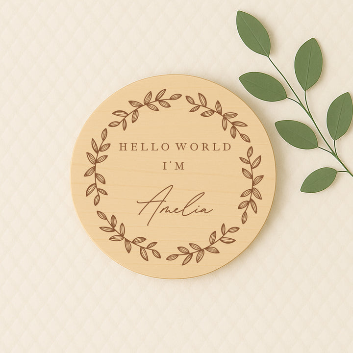 Personalised Hello World Wooden Announcement Plaque