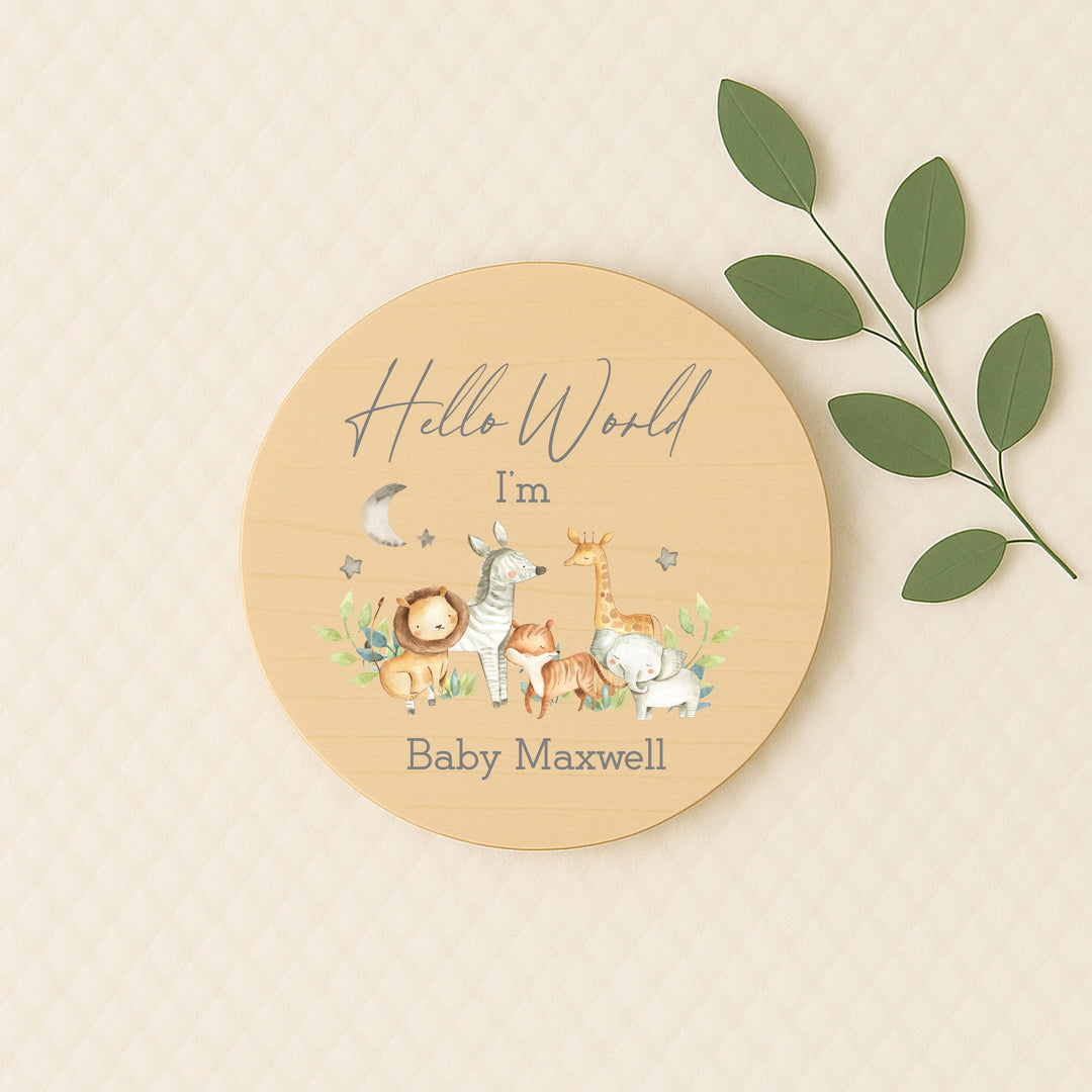 Personalised Safari Scene Wooden Announcement Plaque