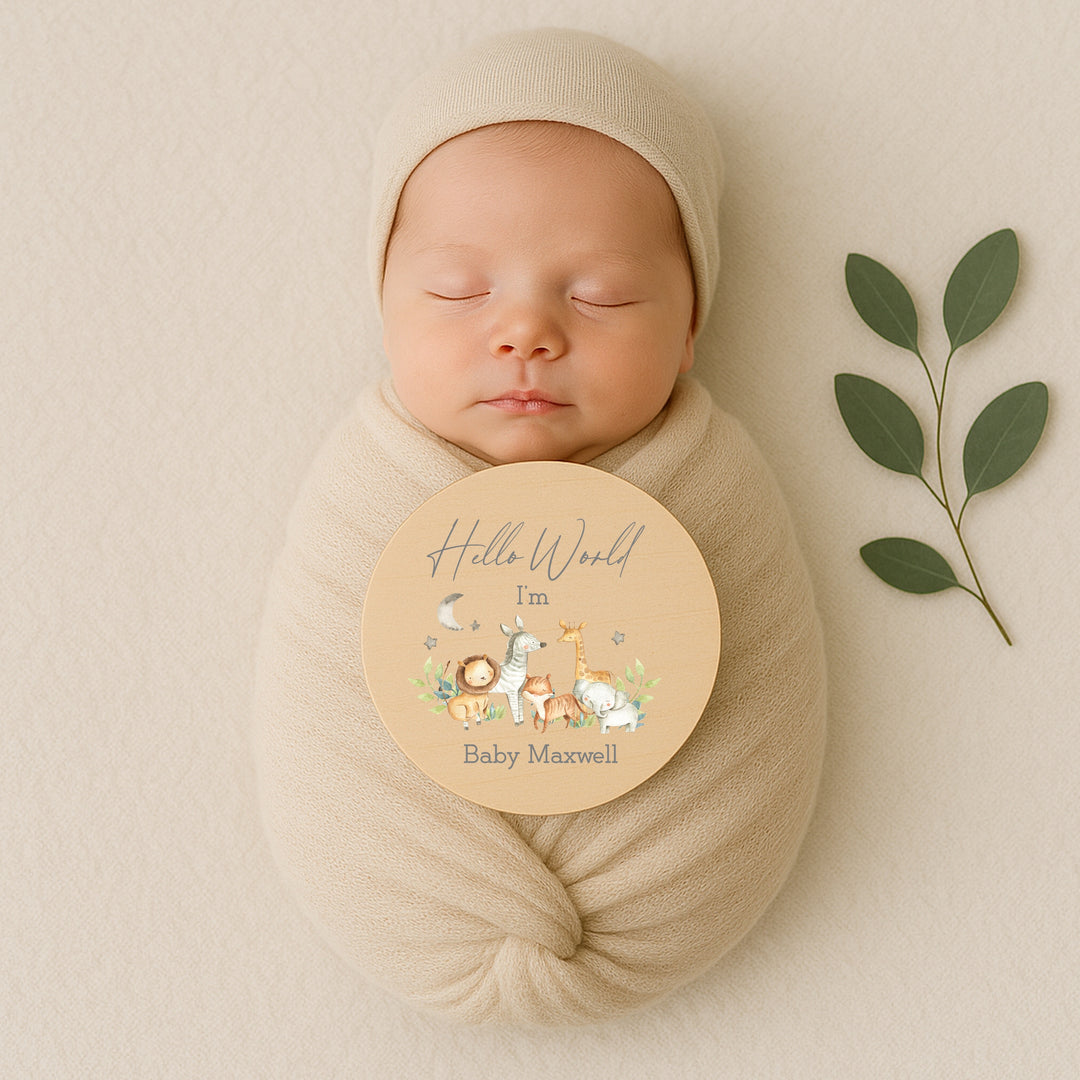 Personalised Safari Scene Wooden Announcement Plaque