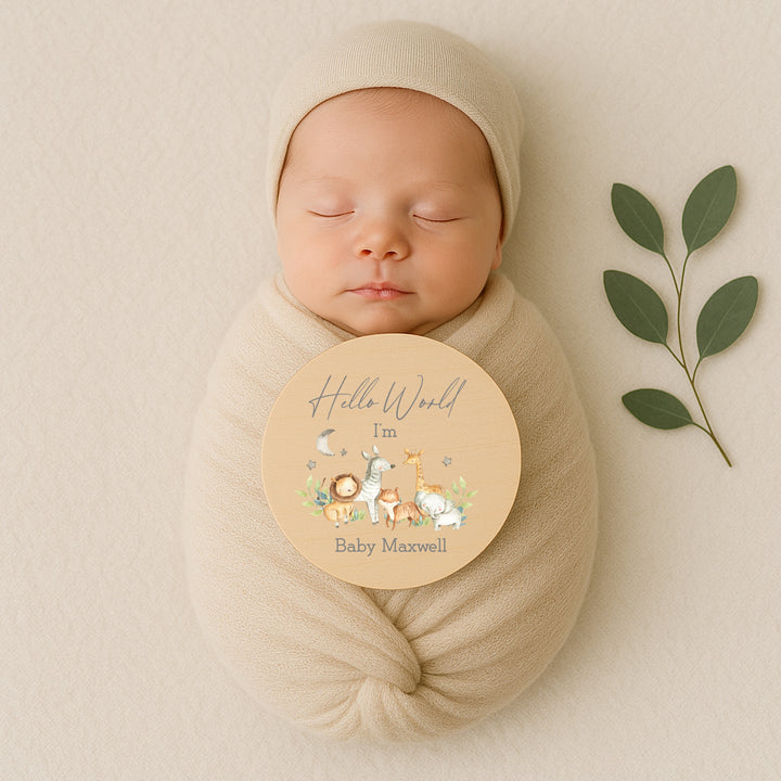 Personalised Safari Scene Wooden Announcement Plaque
