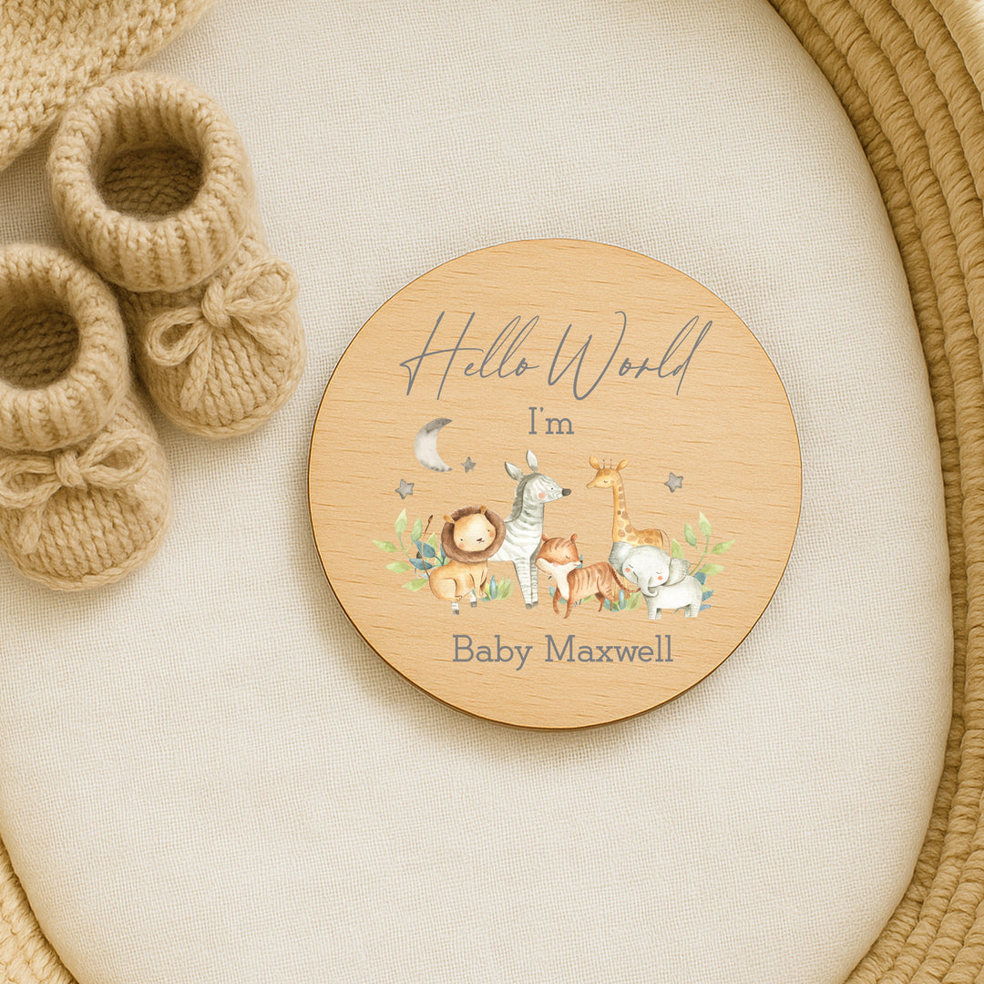 Personalised Safari Scene Wooden Announcement Plaque