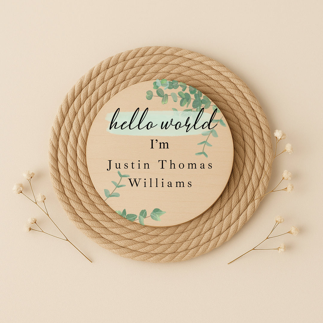 Personalised Green Leaf Wooden Announcement Plaque