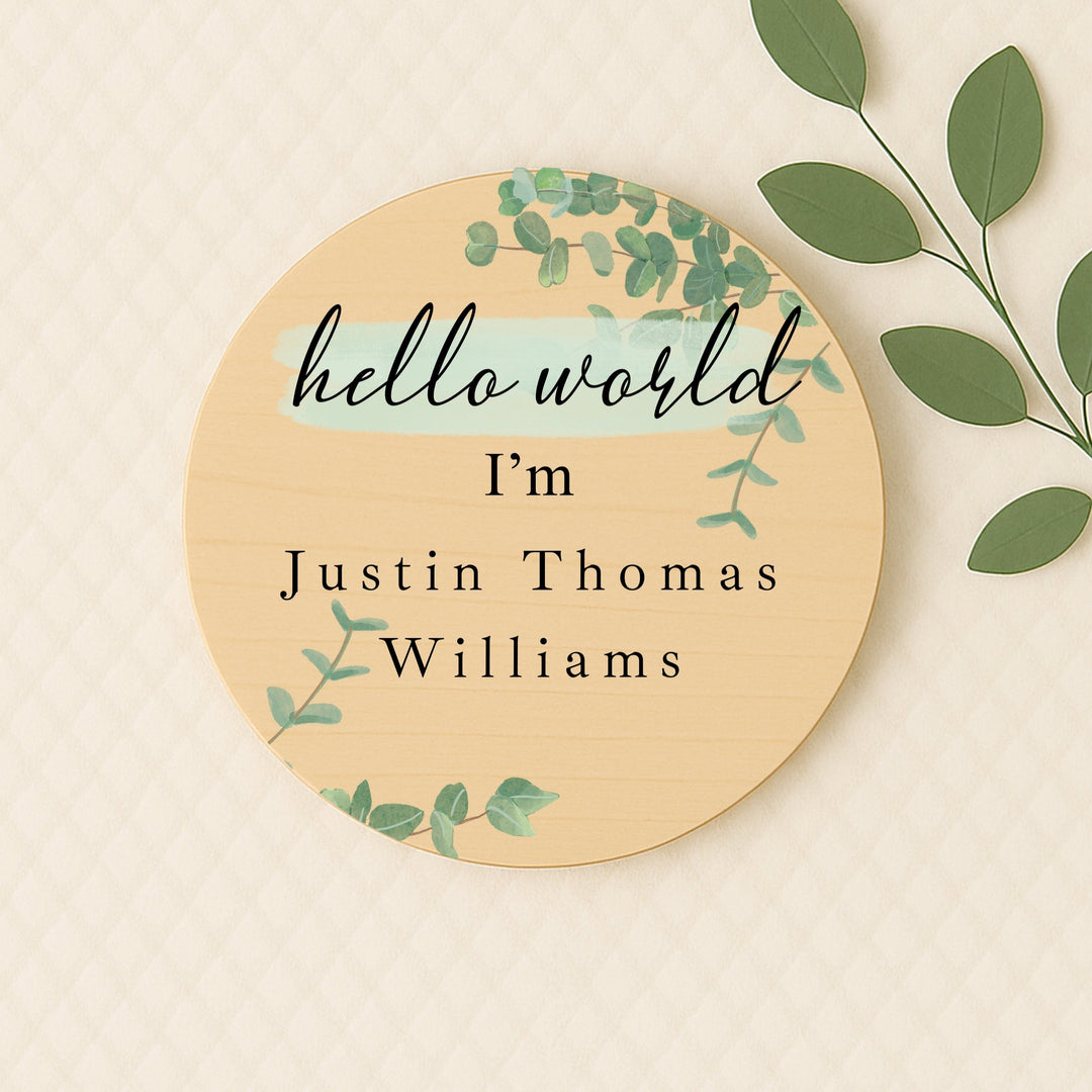 Personalised Green Leaf Wooden Announcement Plaque