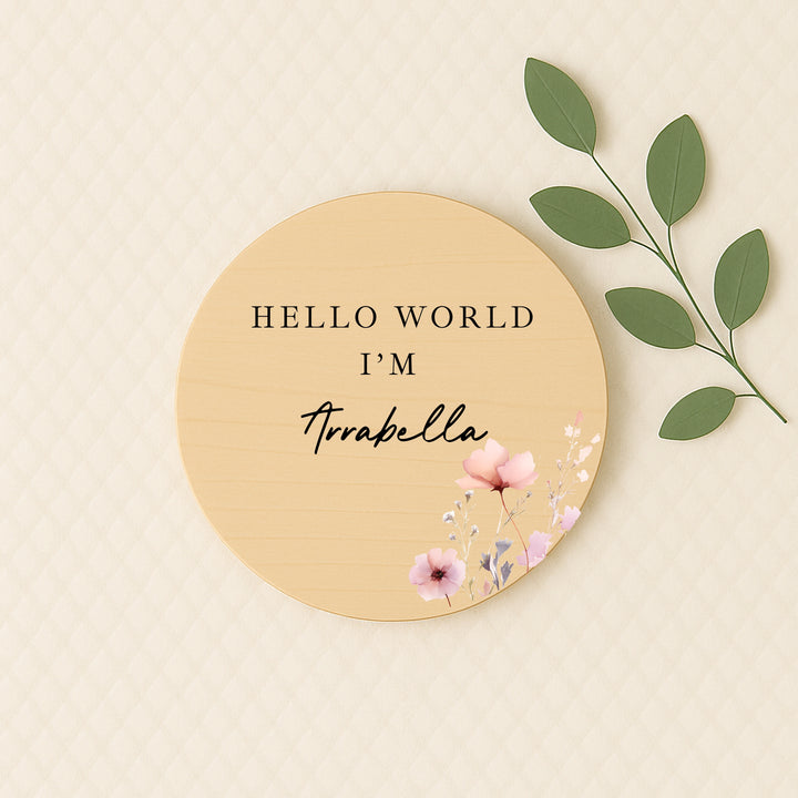 Personalised Pink Flowers Wooden Announcement Plaque