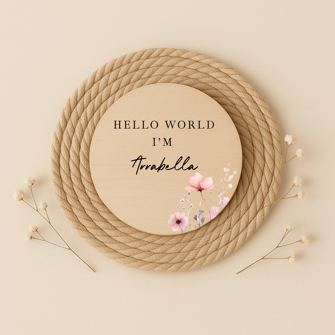 Personalised Pink Flowers Wooden Announcement Plaque