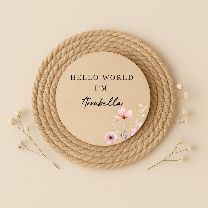 Personalised Pink Flowers Wooden Announcement Plaque