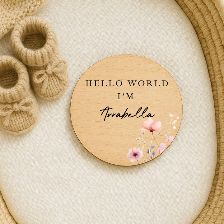 Personalised Pink Flowers Wooden Announcement Plaque
