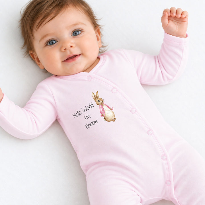 Personalised Girls Hello World Pink Bunny Coming Home Outfit