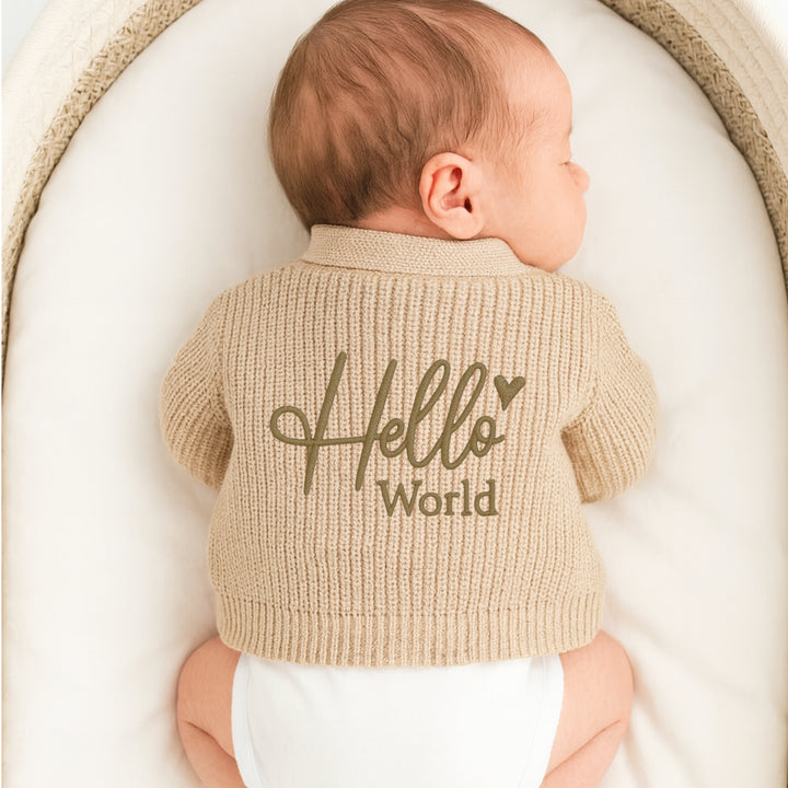 Embroidered Hello World Knitted Cardigan