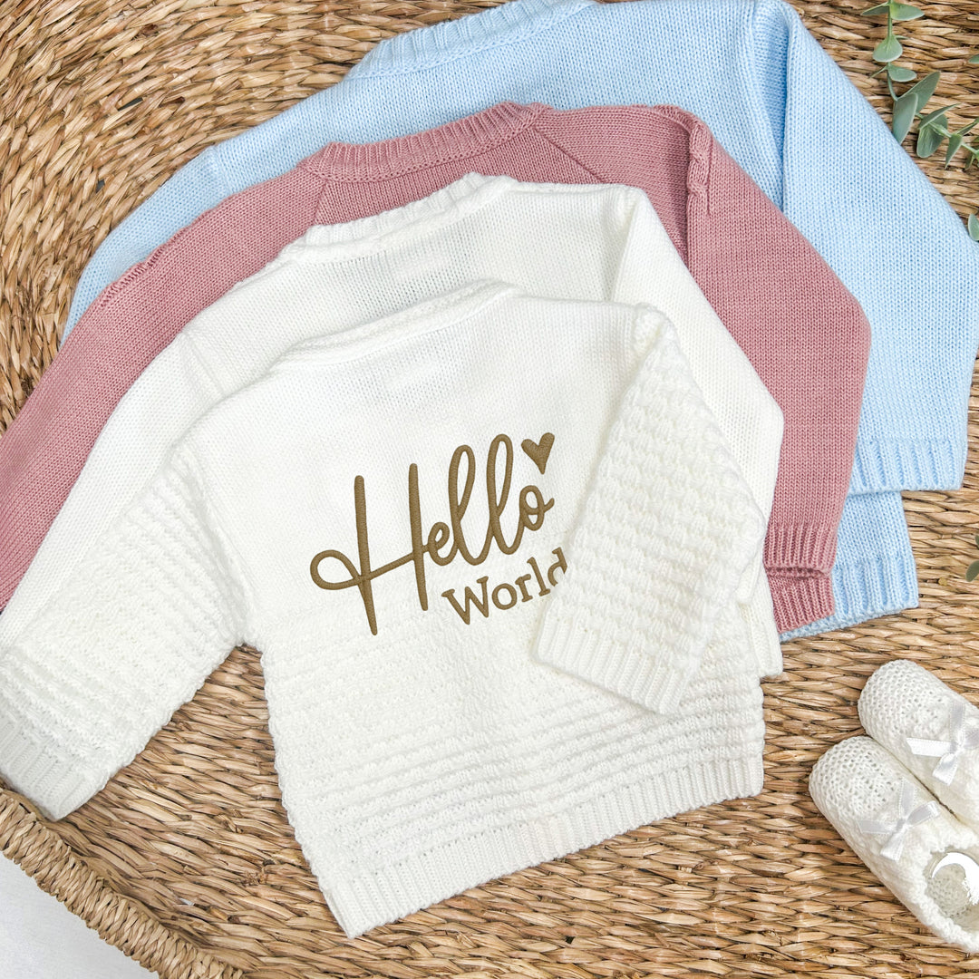 Embroidered Hello World Knitted Cardigan