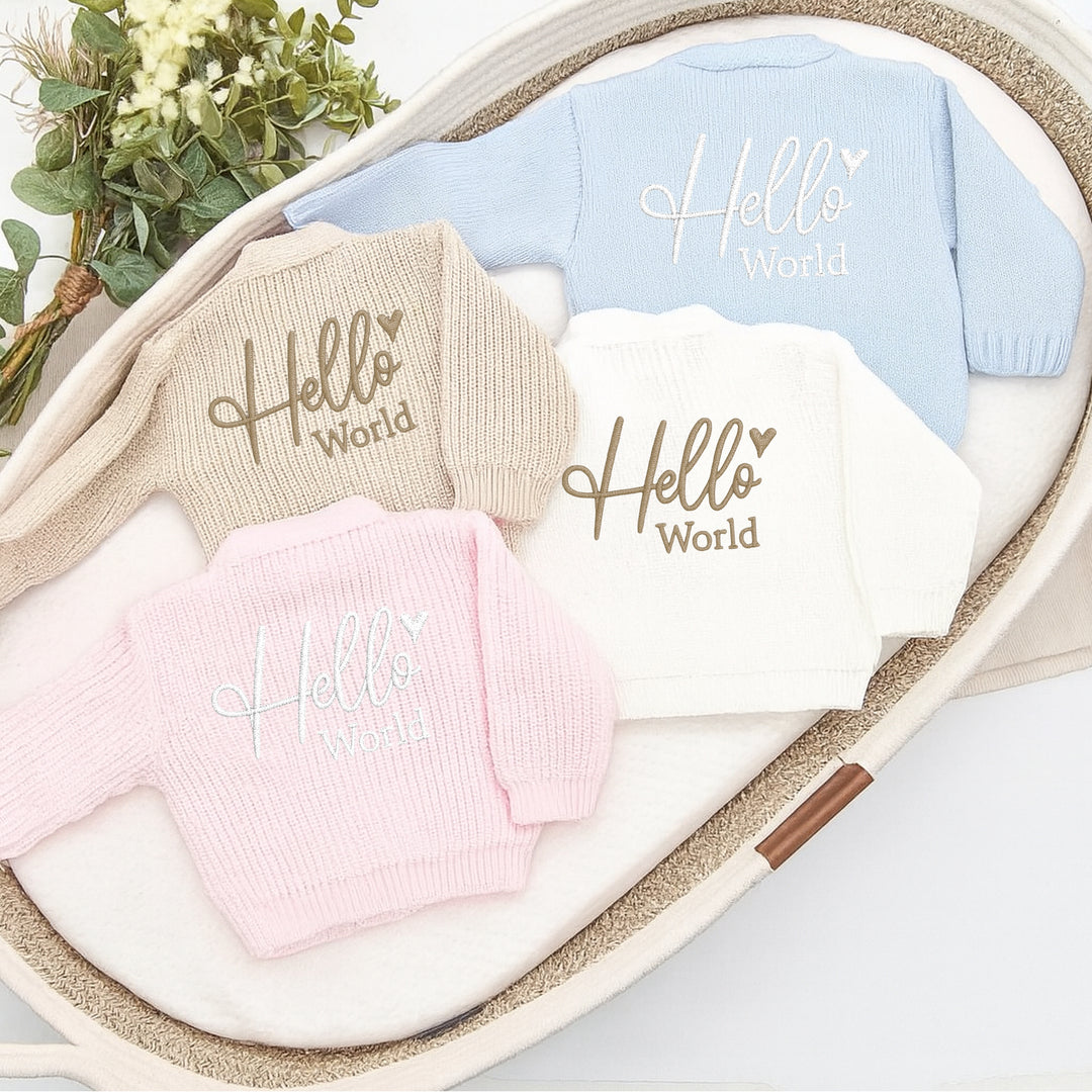 Embroidered Hello World Knitted Cardigan