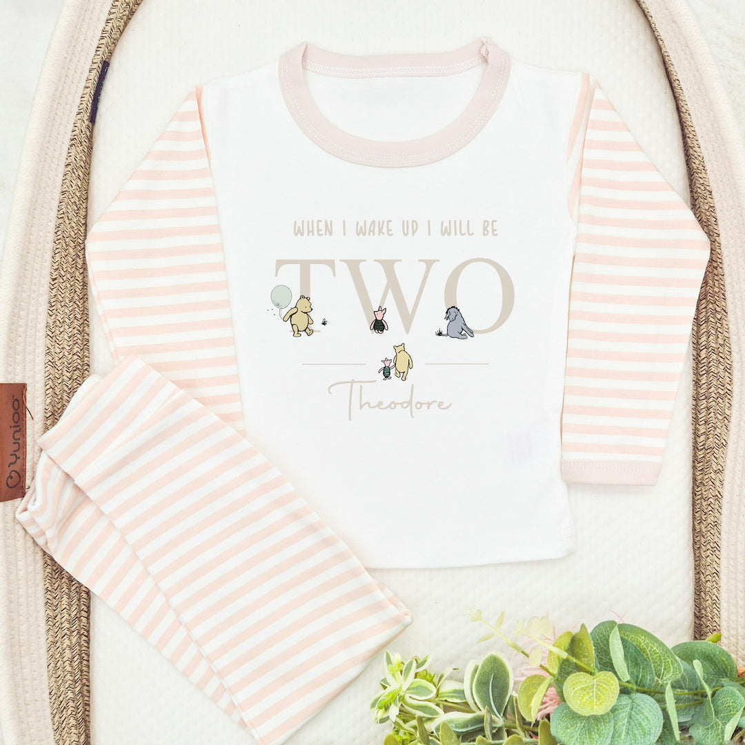 Personalised Beige Pooh Bear Second Birthday Pyjamas