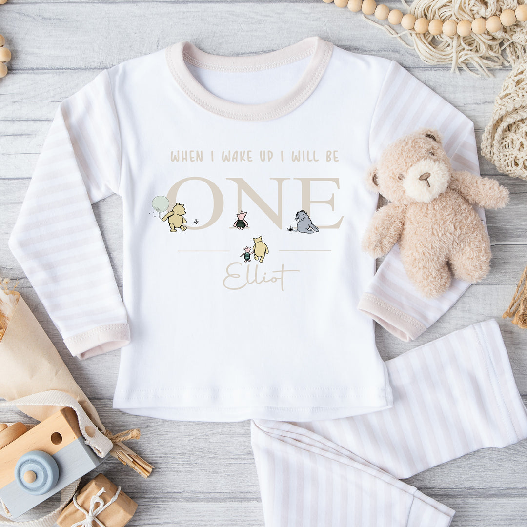 Personalised Classic Pooh Bear Birthday Beige Pyjamas