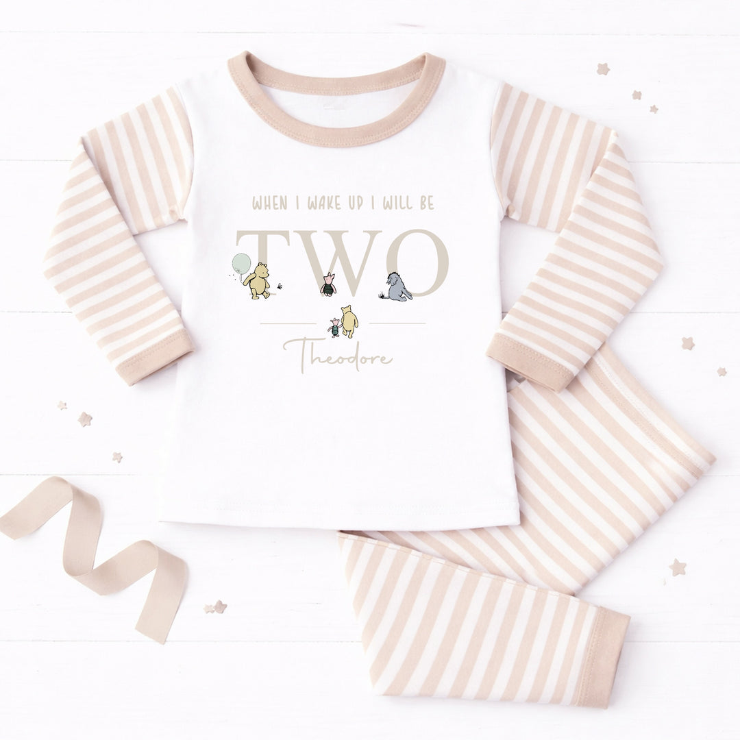 Personalised Beige Pooh Bear Second Birthday Pyjamas