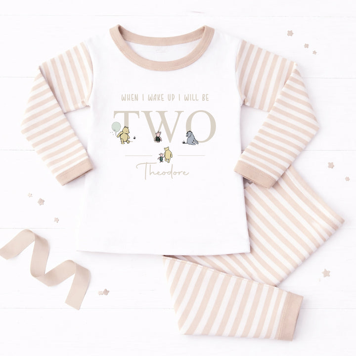 Personalised Beige Pooh Bear Second Birthday Pyjamas