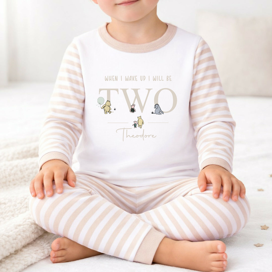 Personalised Beige Pooh Bear Second Birthday Pyjamas